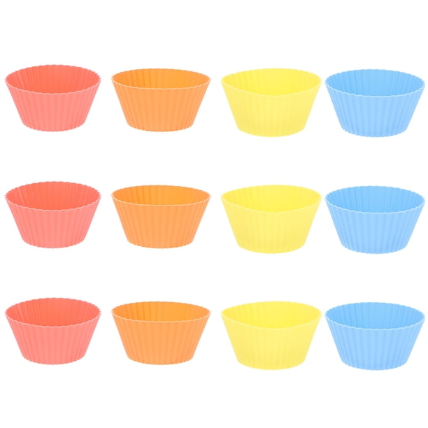 EeaseMX 12 moldes de silicona para hornear magdalenas, moldes vibrantes para muffins en recipiente (colores surtidos)