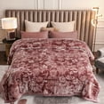 thumbnail image 3 of Heavy Thick Fleece Blanket King Size, 10.5lbs,2 Ply A & B Pattern Silky Soft Warm Reversible Raschel Winter Blanket, Minky Soft Plush Blanket for Sofa Bed, 87"x94", Red Bean Paste Floral, 3 of 10