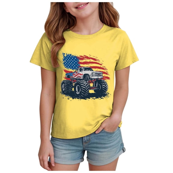 Ccpelsie Kids T-Shirt 250 Anniversary USA Shirt Patriotic American Flag Tees Pullover Casual Loose Crew Neck Short Sleeve T-Shirts(Yellow,7-8 Years)