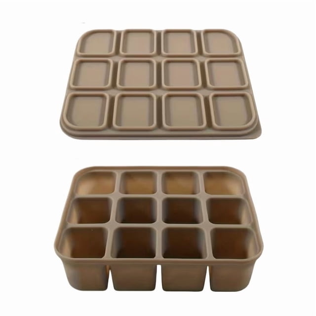 Bandeja de hielo de silicona de 12 cubitos con tapa: molde de hielo flexible for preparar cola de gallo, whisky, caldo y comidas transparentes