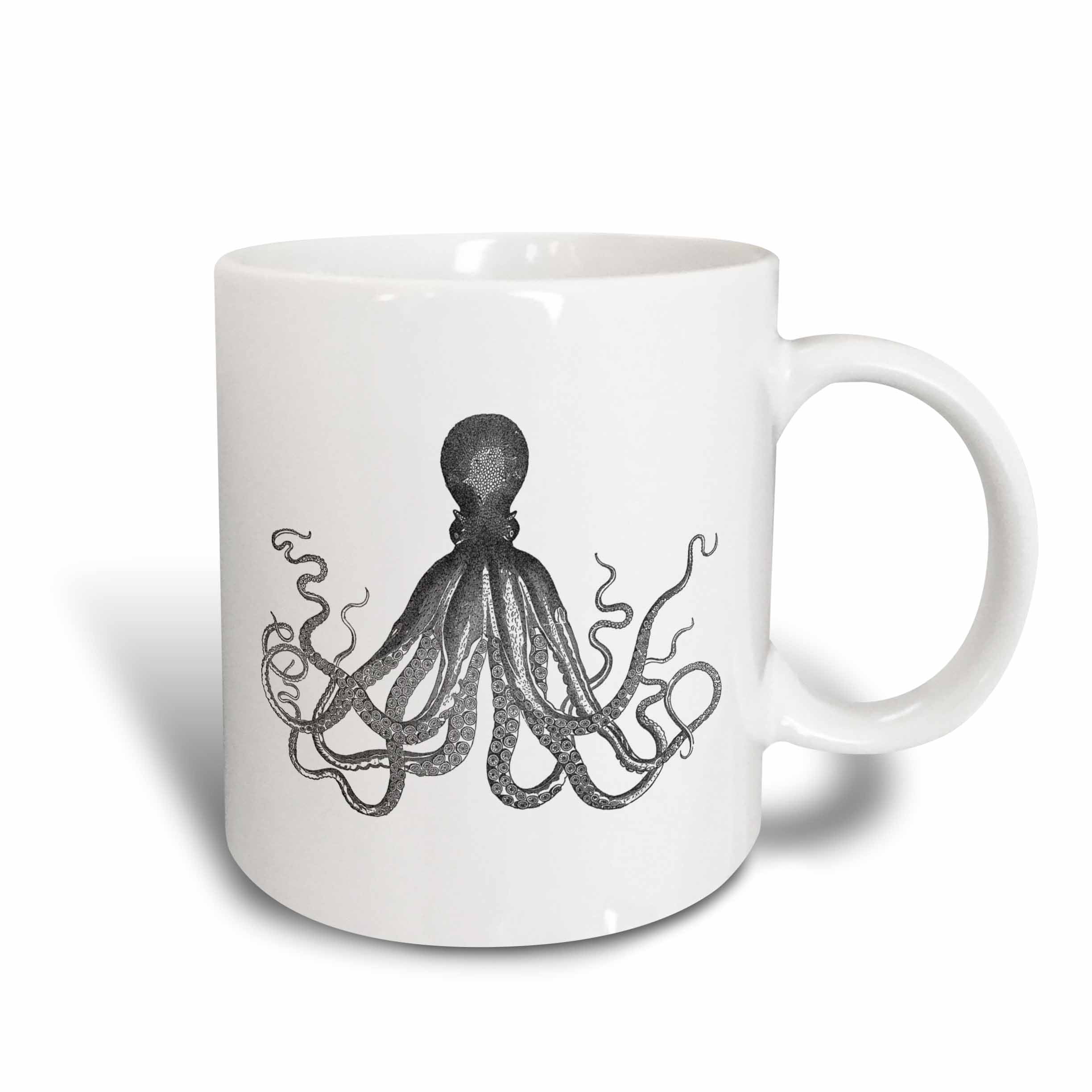 Rose Vintage Octopus Black And White Lord Bodner Kraken Cthulu Rose Vintage Octopus Black And White Lord Bodner Kraken Cthulu Nautical Underwater Sea Giant Squid Ceramic Mug 15 Ounce