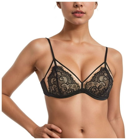 kpoplk Lace Bralette for Women  Unpadded and Unlined Wireless Bra  Everyday Lingerie M Black