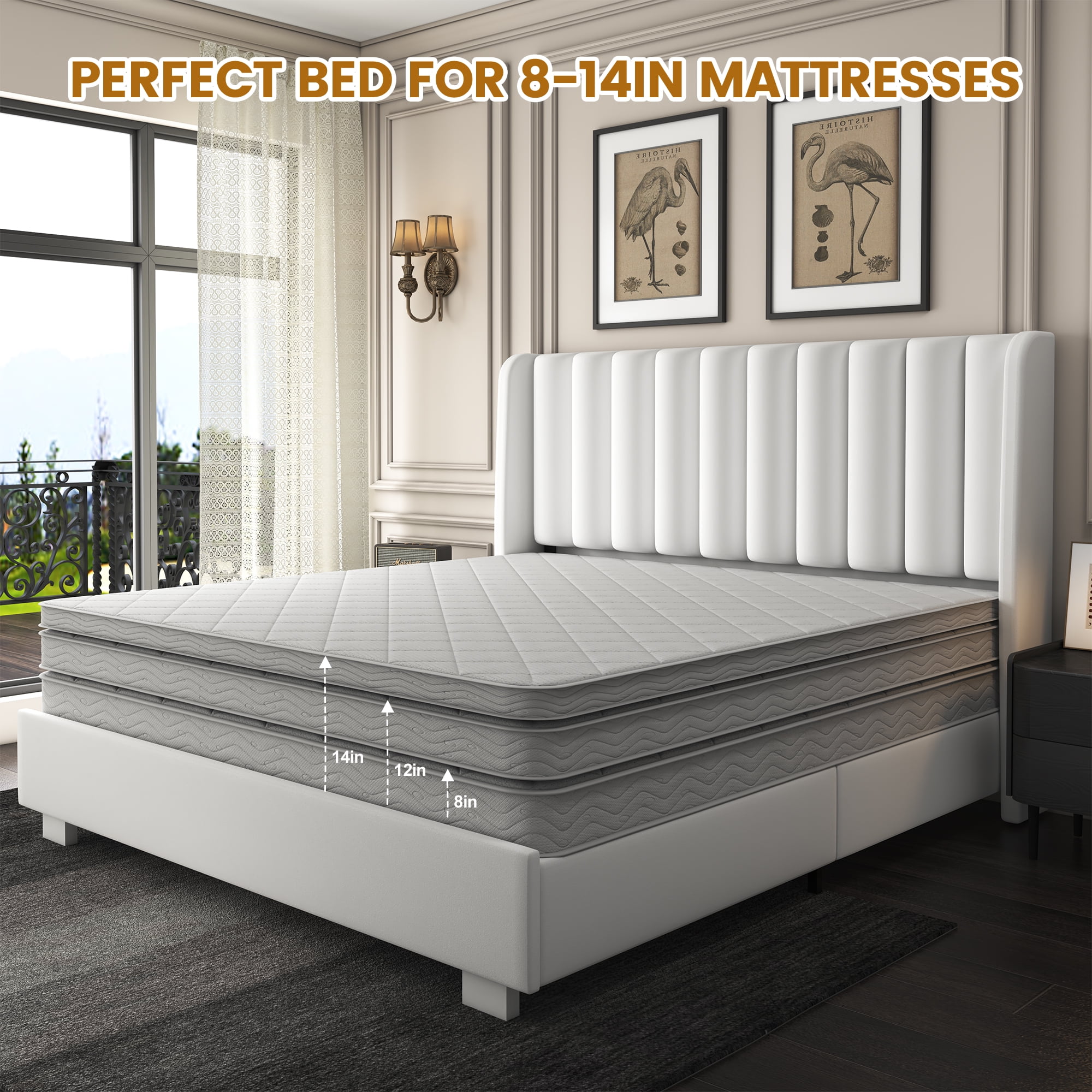 King Size Upholstered Lift Up Storage Bed Frame with 51" Tall Velvet Headboard, Wingback Platform Bed, Hydraulic Storage Base, No Box Spring Required, Noise-Free Double Low Profile Bed (King, White)