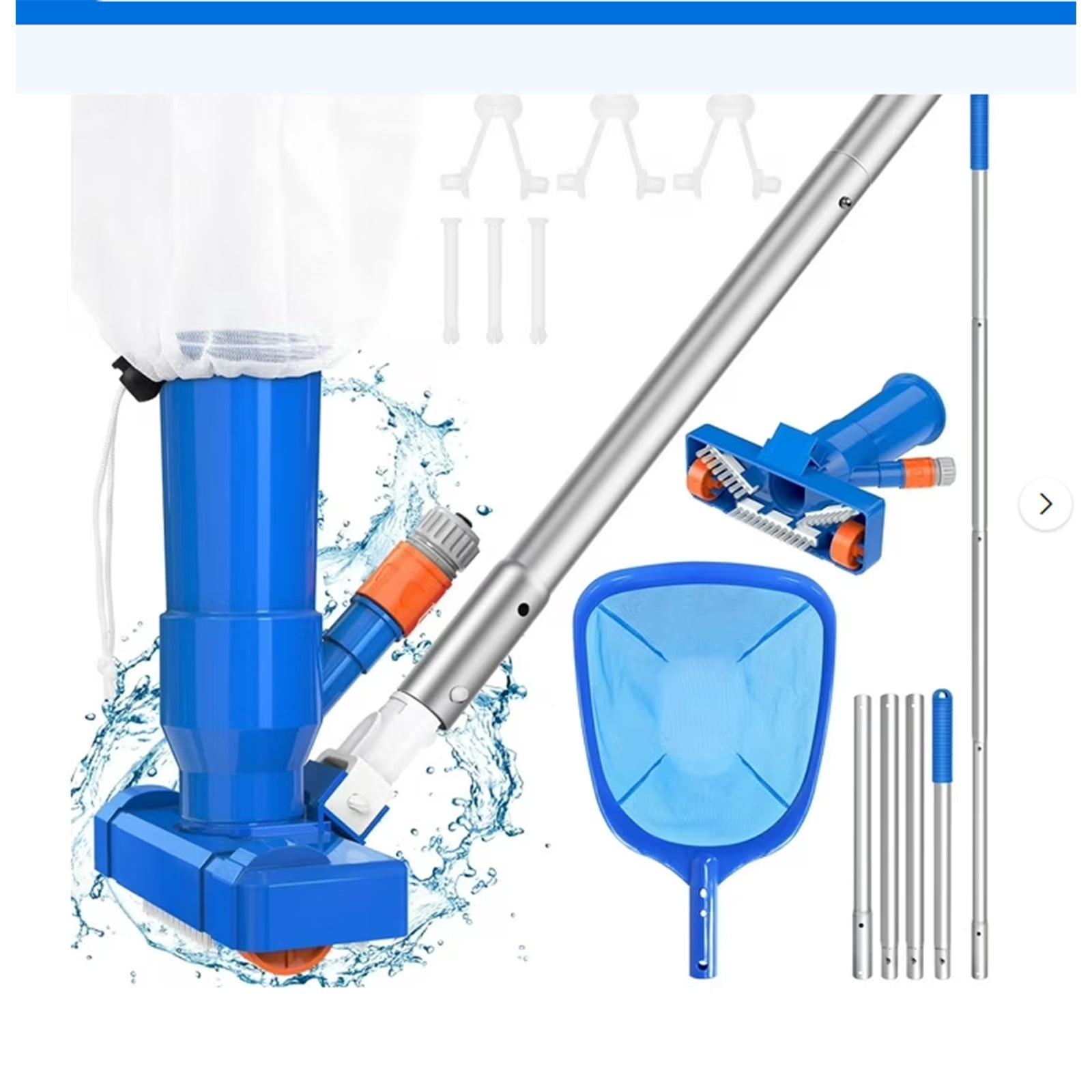 Portable Swimming Pool Vacuum Cleaner Cleaning Kit, Reinforced Suction Head with Side Brush & Filter Bag, Pool Cleaning Tools for Above Ground Inground Pools Spa