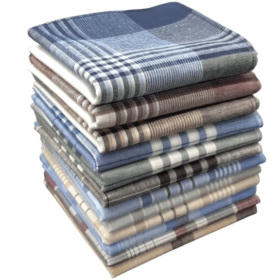 Men's Handkerchiefs 100% Cotton Handkerchief with Check 12 Pieces
