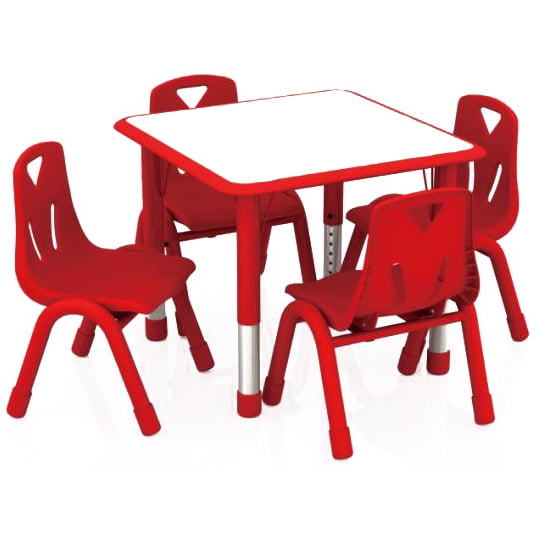 2xhome - Red Kids Table and Chairs Set Height Adjustable Rectangle Activity Table Preschool