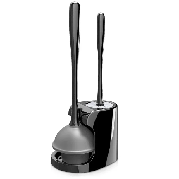 Juego de desatascador y cepillo para inodoro para limpieza de baño, color negro, 1 juego