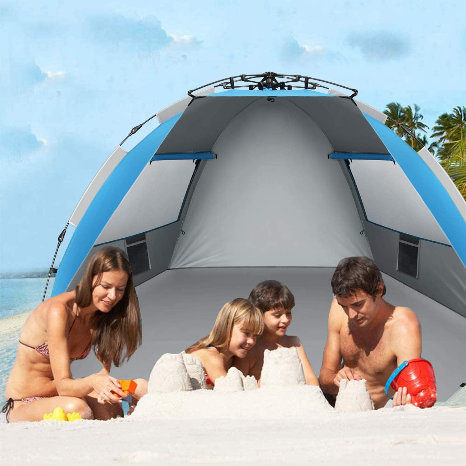 Oileus X-large 4 Person Beach Tent Sun Shelter Portable Instant Shade Anti UV for sale online 