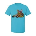 thumbnail image 3 of First We Still Your Heart Then Your Bed | Funny Neon Colorful Cat | Dean Russo Art Animal Lover Men's T-Shirt, Light Turquoise, Small, 3 of 6