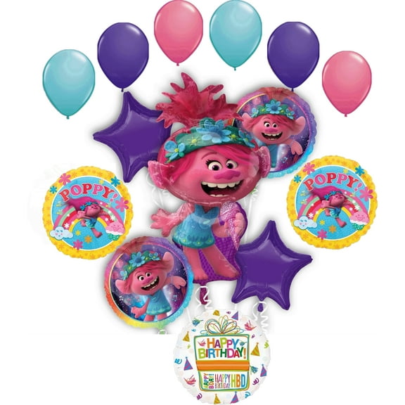 Poppy World Tour Birthday Party Supplies 14pc Balloon Bouquet Decorations