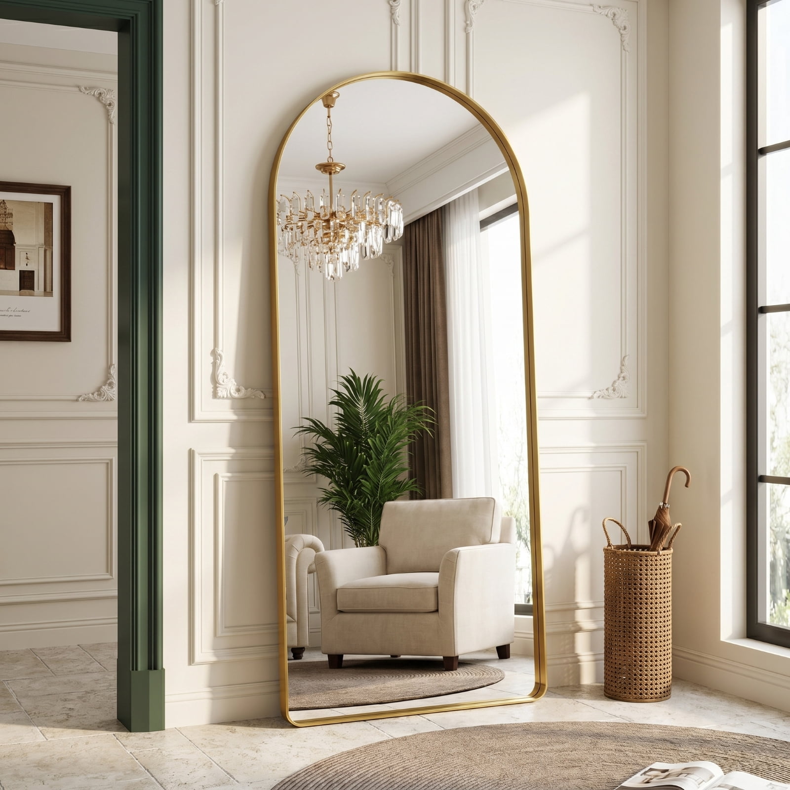 GRAHMCY 30"x71" Arched Floor Mirror Rounded Corner Full Length Mirror with Deep Frame, Gold