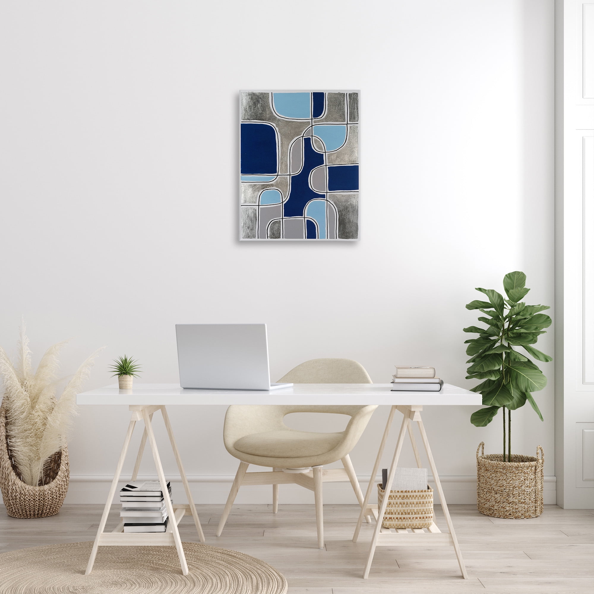Stupell Industries Blue Asymmetrical Pattern Abstract Painting Gallery Wrapped Canvas Art Print Wall Art, 24 x 30