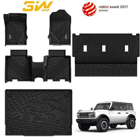 3W Custom Fit Floor Mats, Cargo Liner & Back Seat Mats for Ford Bronco 2021-2025 4 Door - All Weather, Full Set