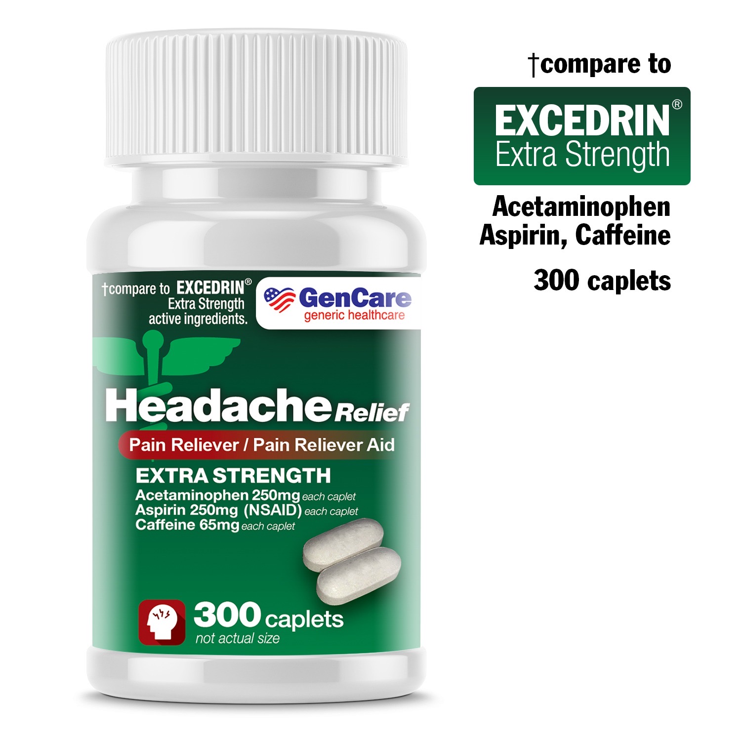 GenCare Headache Relief Extra Strength (300 Caplets) Acetaminophen