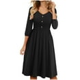 thumbnail image 2 of USSUMA Skirts for Women Trendy Summer Women'S Casual Dresses Mid-Sleeve V Neck Casual Solid Color Button Dress with Pocket Beach Maxi Dress Trendy Skirt Breathable Skirt Trekking Black Dress Size-L, 2 of 7