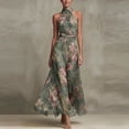 thumbnail image 4 of SONXAHE Women's Floral Print Halter Maxi Dress Sleeveless Ruched Waist Flowy Formal Wedding Guest Gown, 4 of 6