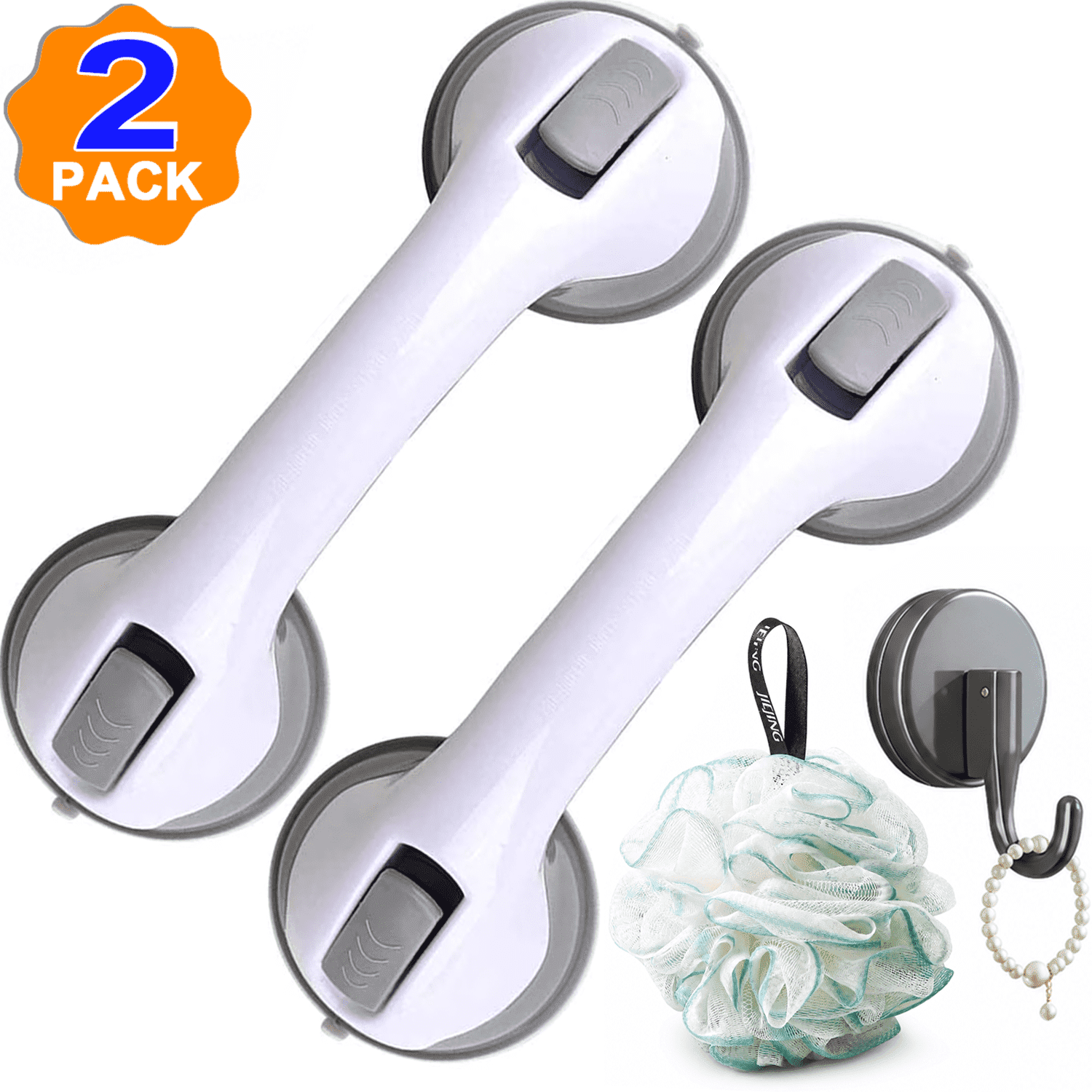 NIUTA® Grab Bars for Shower, Strong Suction Shower Grab Bar for Seniors, No-Drill Bathroom Safety Grab Bar for Bathtubs and Showers, Removable Shower Handle with Loofah & Hook for Elderly