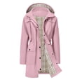 thumbnail image 4 of HappyYEE Women's Rain Coat with Drawstring Waist Plaid Lined Hooded Windbreaker Lightweight Waterproof Rain Jacket with Pockets M, 4 of 9