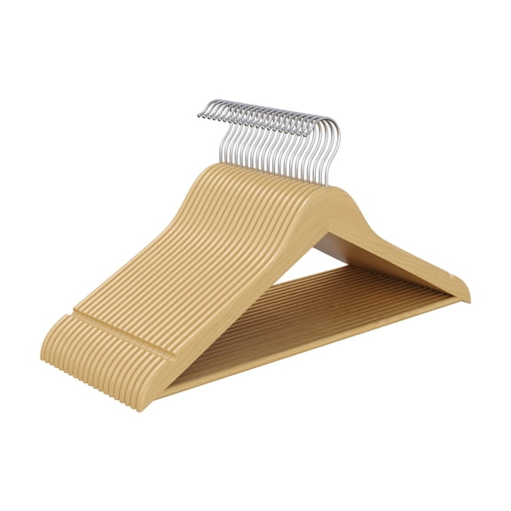 LEDREM Pack of 20 Solid Birch Wood Hangers with Pants Bar, 0.3-Inch Slim Coat Hangers with 360° Swivel Hooks, Natural Beige