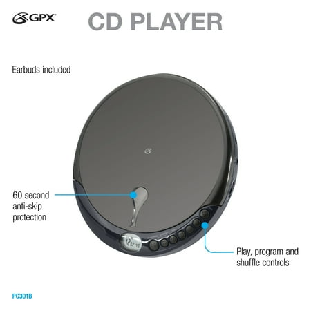 GPX Portable CD Player, PC301B, Black