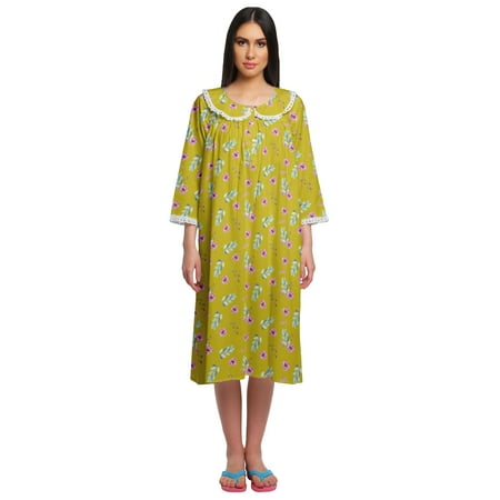 

Moomaya Cotton Sleepwear For Ladies Printed Round Neck Button Placket Nightdress