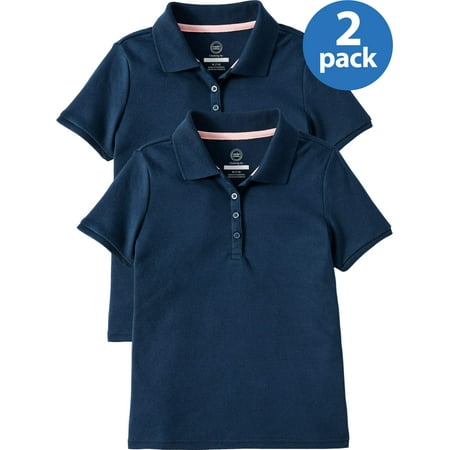 Wonder Nation Girls School Uniform Short Sleeve Interlock Polo, 2-Pack Value Bundle (Little Girls & Big