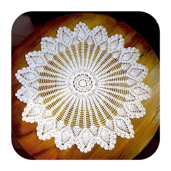 AUQ Crochet Round Table Cover Lace Doilies Tablecloth for Furniture Decor White Round Tablecloth