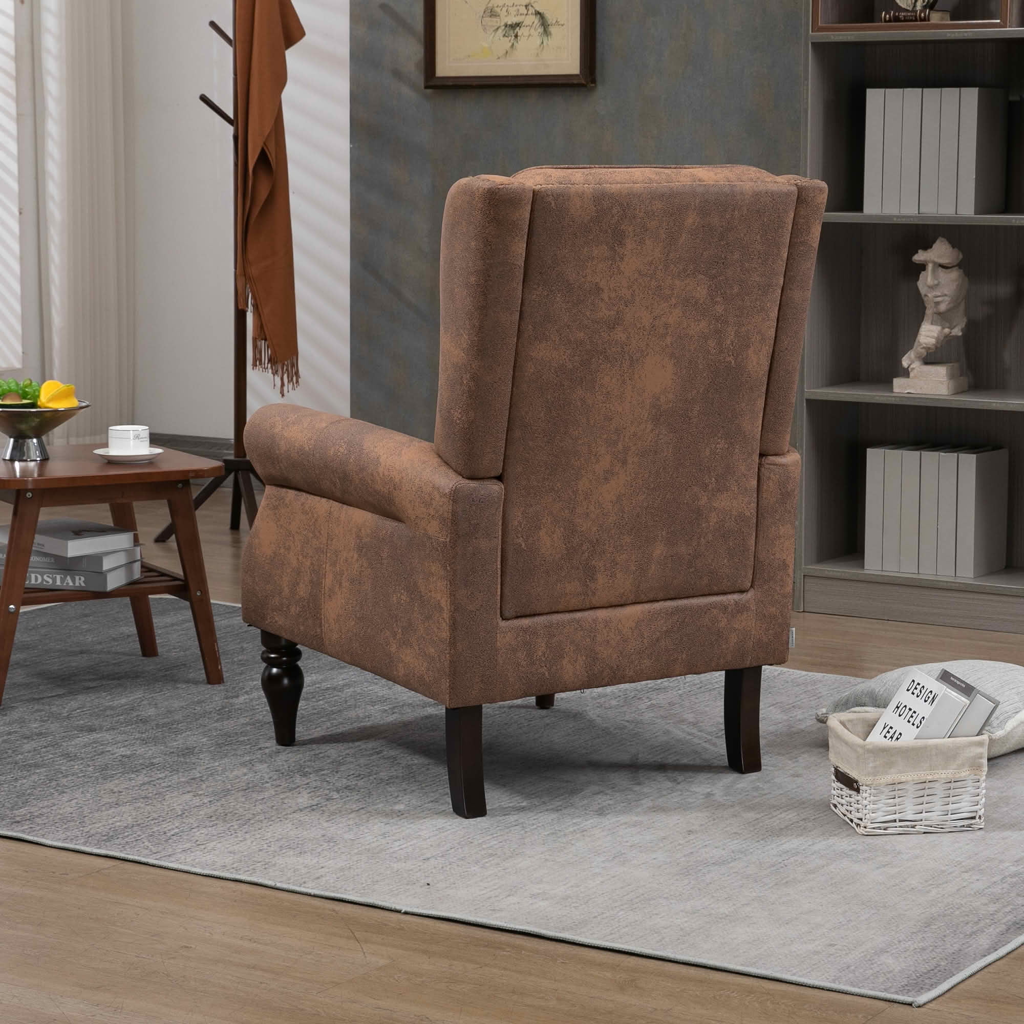 MAYEERTY 29.33-Inch PU Leather Wood Frame Accent Armchair, Modern Lounge Chair with Sturdy Rubber Wood Legs