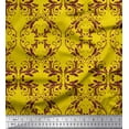 thumbnail image 1 of Soimoi Yellow Cotton Cambric Fabric Quaterfoil Damask Print Sewing Fabric Yard 56 Inch Wide, 1 of 3