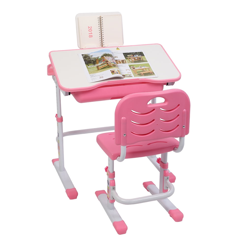 Kepooman Lifting Children Desk, Can Tilt Learning Table and Chairs Set with Reading Stand, Pink Kepooman Lifting Children Desk, Can Tilt Learning Table and Chairs Set with Reading Stand, Pink