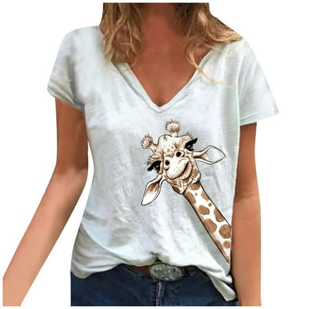

Giraffe T-shirt Soft Short Women Blouse Top Summer Tops Causal Loose Sleeve Women s Blouse Inner under Scrub