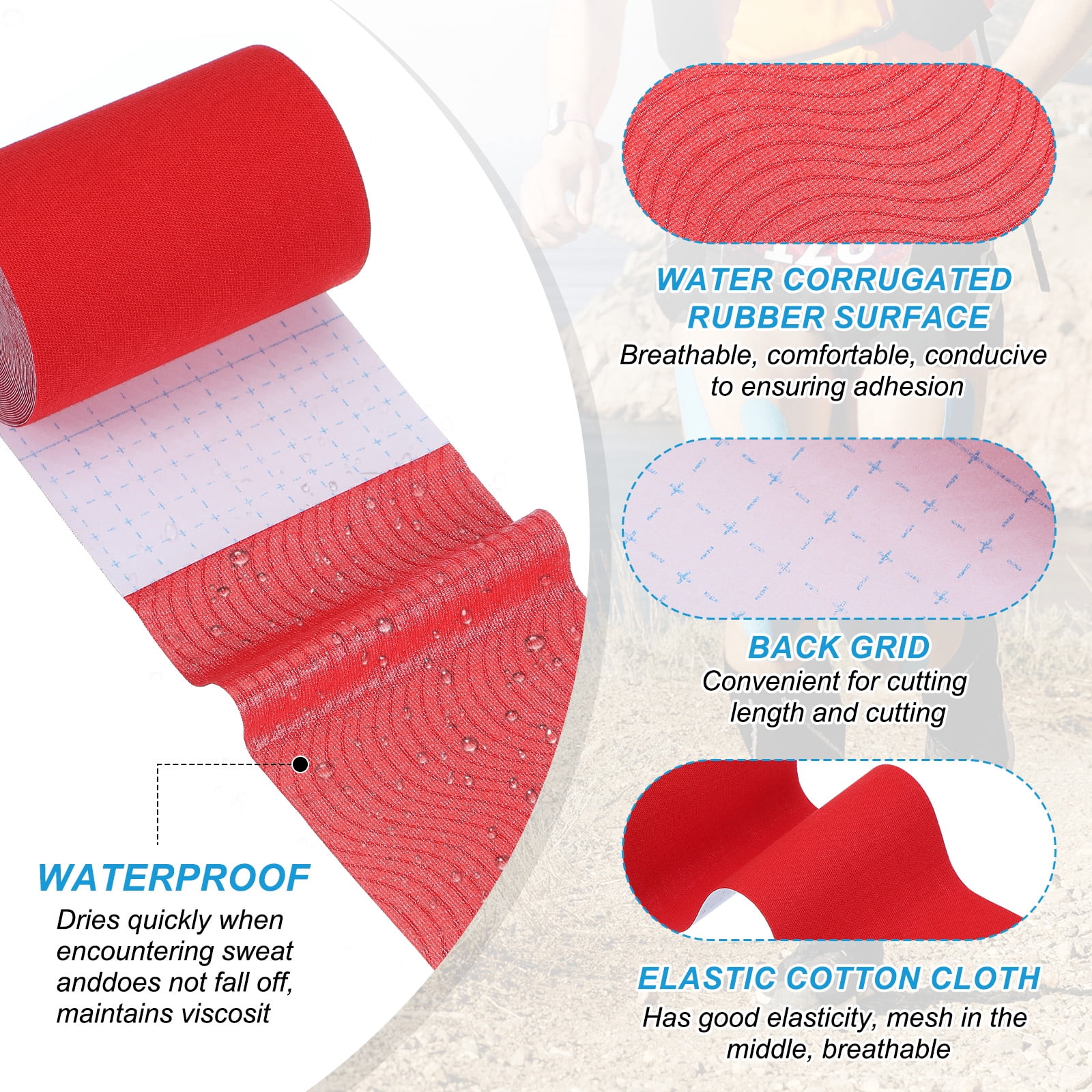Uxcell Kinesiology Tape, Adhesive Cotton Sports Muscle Support Tape Waterproof Elastic Tape for Knee Ankle Wrist Red