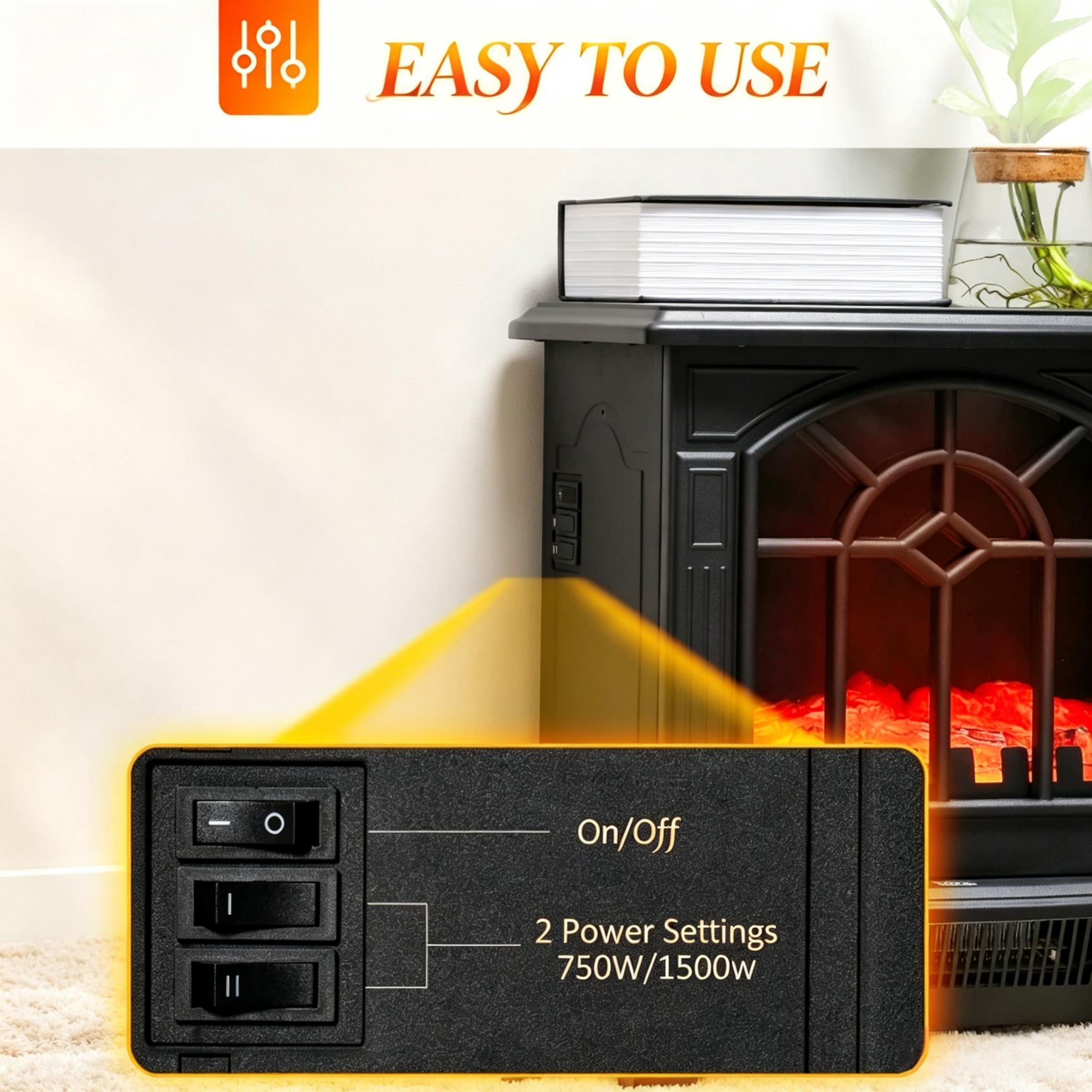 Freestanding Electric Fireplace Heater with Realistic Flame Effect,Electric Fireplace,Portable Electric Heater