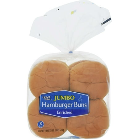 Great Value Jumbo Hamburger Buns, 18 oz, 8 count