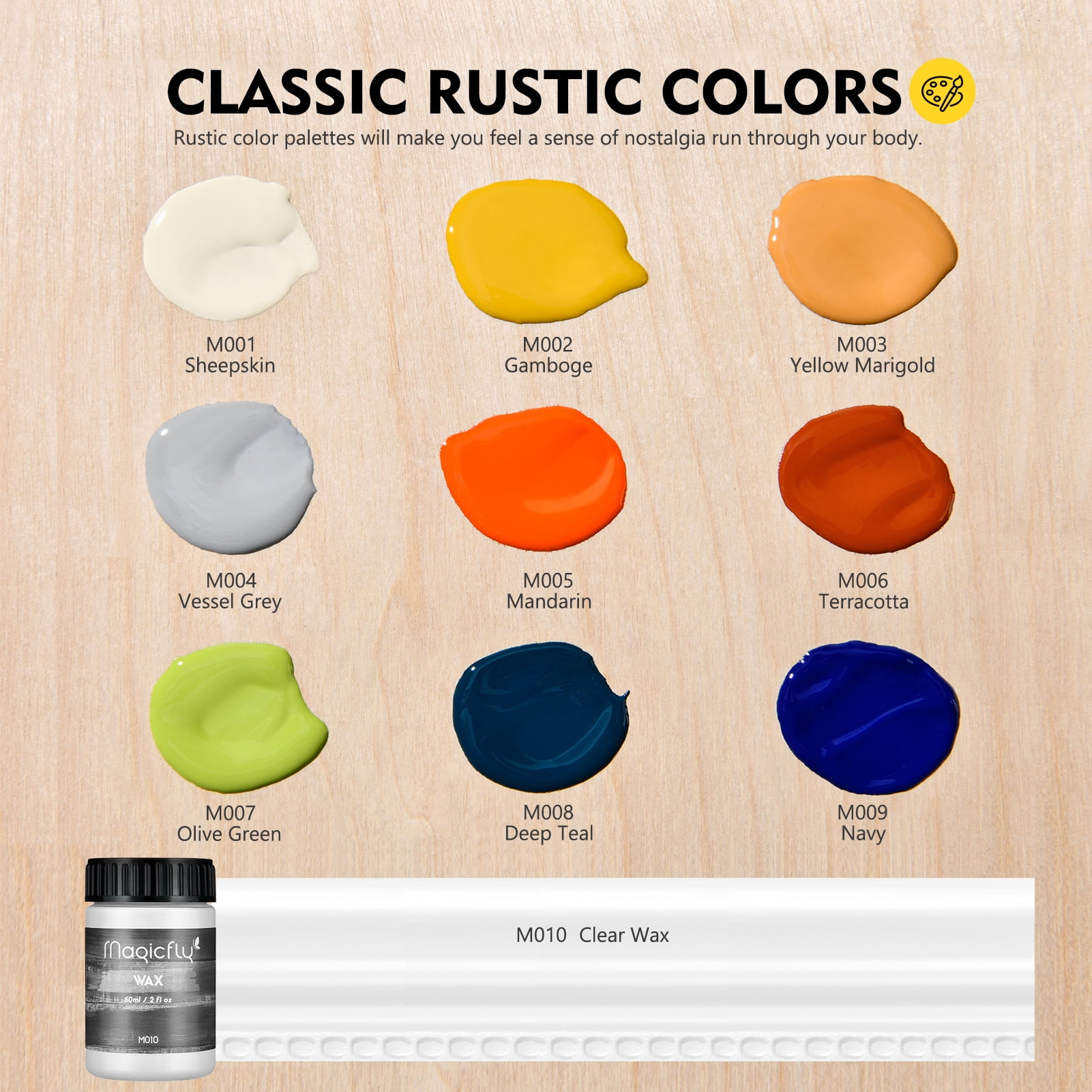 (2 pack) Magicfly 15 Pcs Chalk Acrylic Craft Paint Set, 60ml/2 oz 9 Colors Ultra Matte Finish Acrylic Craft Paint Set for Home Decor,8 fl oz