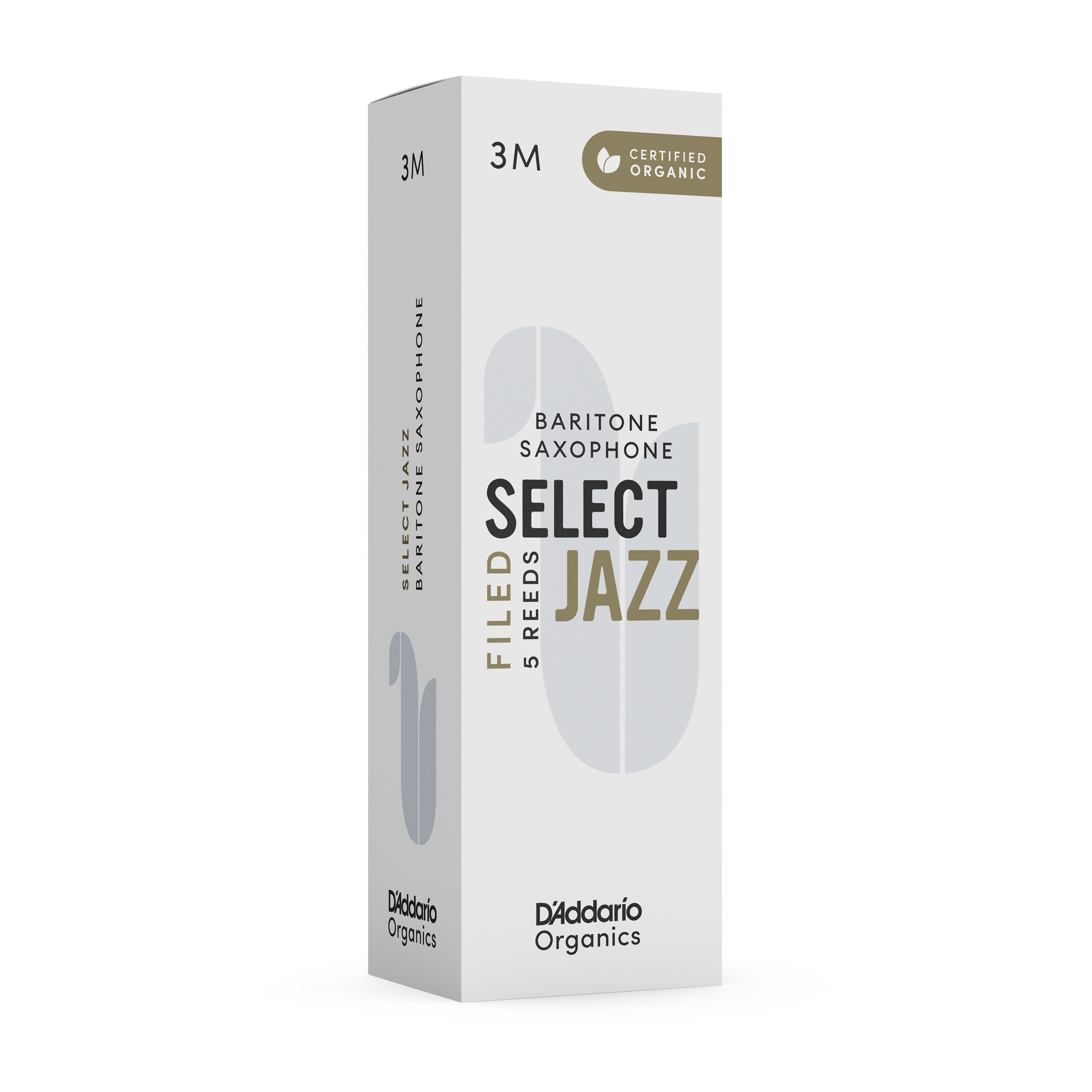 D'Addario Organic Select Jazz Filed Baritone Sax Reeds, Strength 3 Medium 5-pack