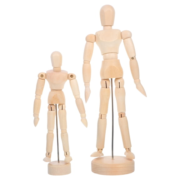 LOLIPPYY 2-Pack Wooden Artist Mannequins with Articulated Joints and Poseable Limbs - Ideal for Life Drawing, Sketching, Painting & Art Supplies