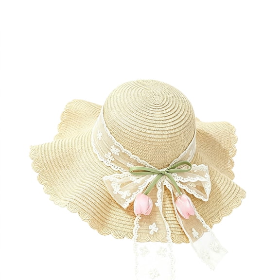Womens Sun Hat Wide Brim For Beach Lightweight Beach Hat With Bow Visor Cap