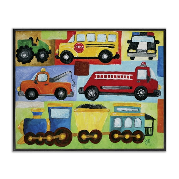 Stupell Industries Contemporary Whimsical Transportation Collage Black Framed Giclee Art, 30 x 24, by nJoyArt
