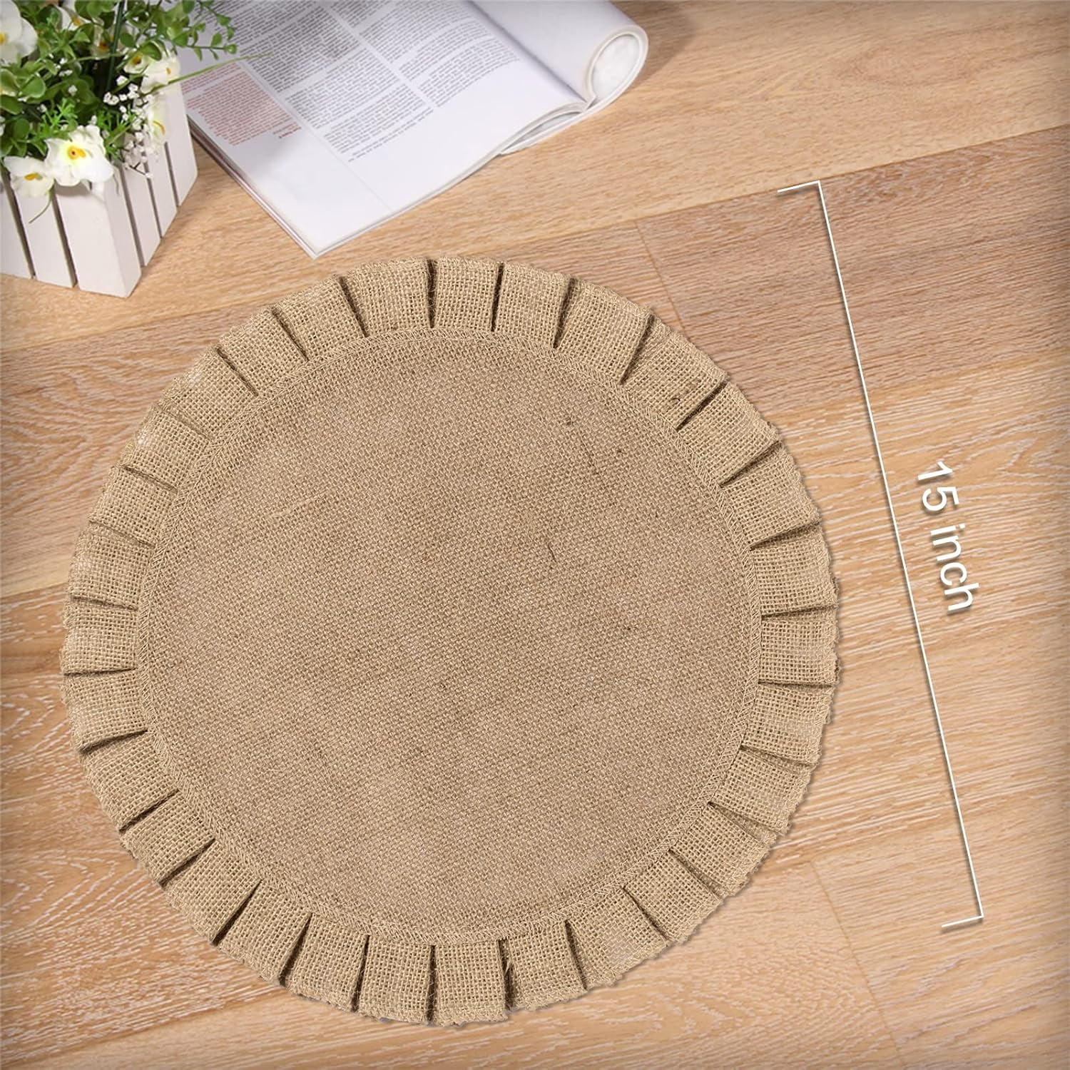 CAILDANL Round Burlap Placemats Set of 12 Jute Rustic Place Mats for Dining Tables Heat Resistant Natural Farmhouse Table Mats Decor for (Brown lace)