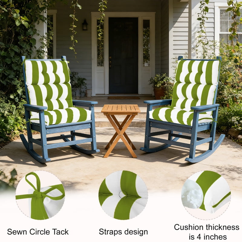 2pcs Rocking Chair Cushions Outdoor High Back Patio Cushion with Ties, Waterproo Seat and Back Replacement Cushion set