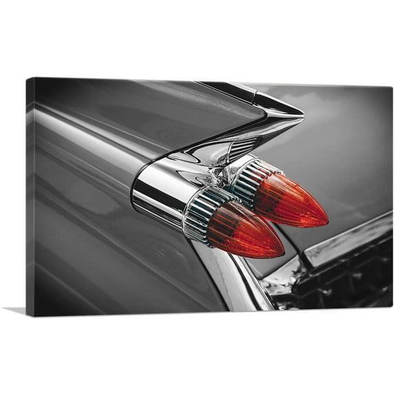 ARTCANVAS Red Light On Vintage Car Tail Fins Canvas Art Print - Size: 12" x 8" (0.75" Deep)