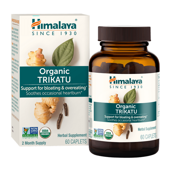 Himalaya Organic Trikatu Support for Bloating and Overeating, Soothes Occasional Heartburn, 60 Caps