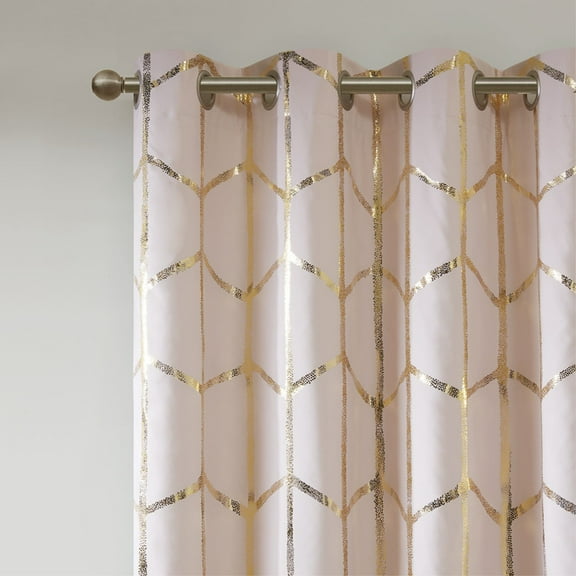 Ergode Window Panel - Metallic Gold Print, Geometric Pattern, Soft Blush Backdrop - Complete Blackout, Energy Efficient, Privacy - Grommet Top Design, Machine Washable - Enhance Your Space!