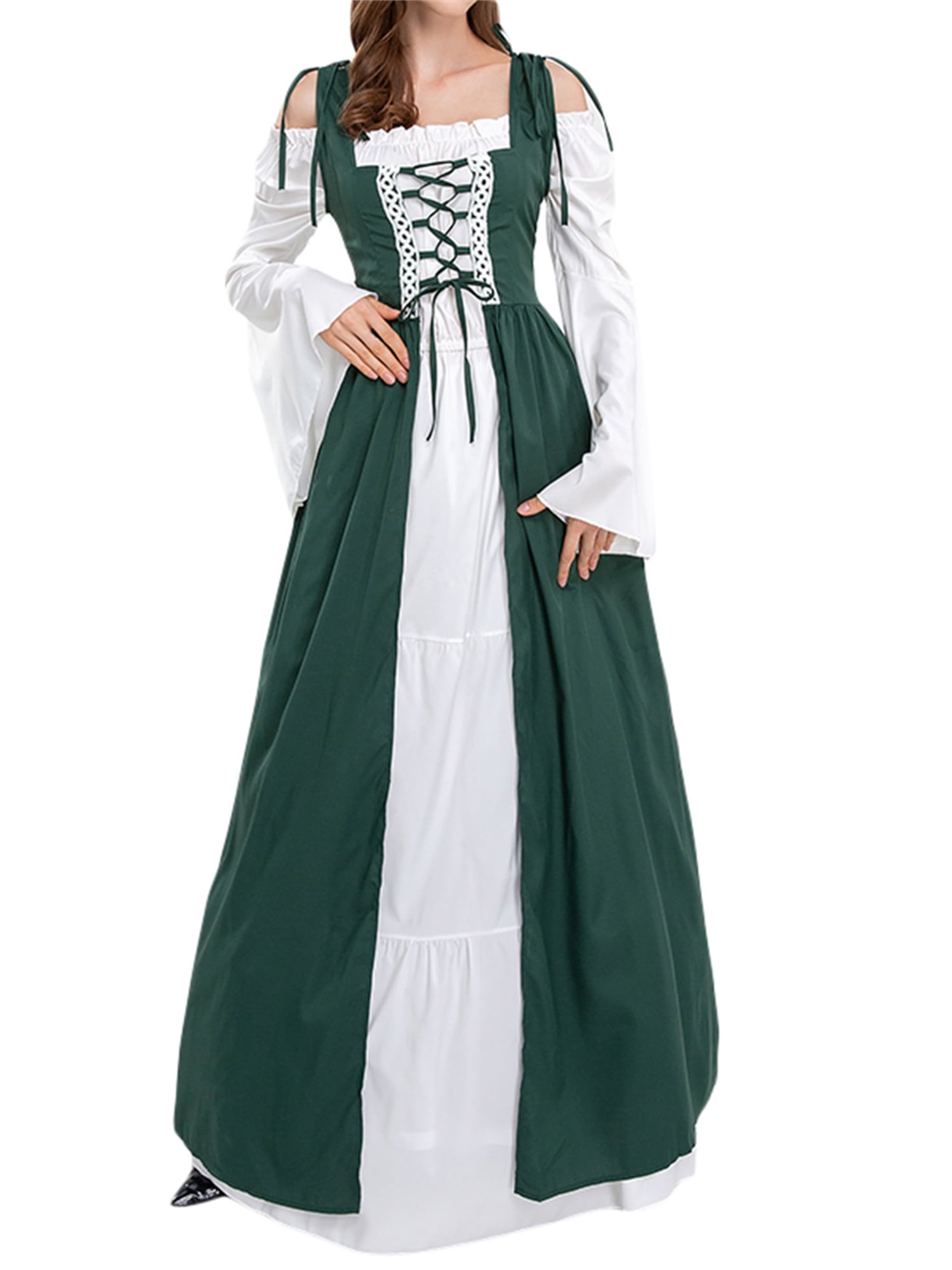 Women's Long-sleeved Lace Medieval Renaissance Long Dress Halloween ...