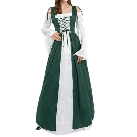 

Women s Long-sleeved Lace Medieval Renaissance Long Dress Halloween Cosplay Dress Party Cinch Corset Dresses