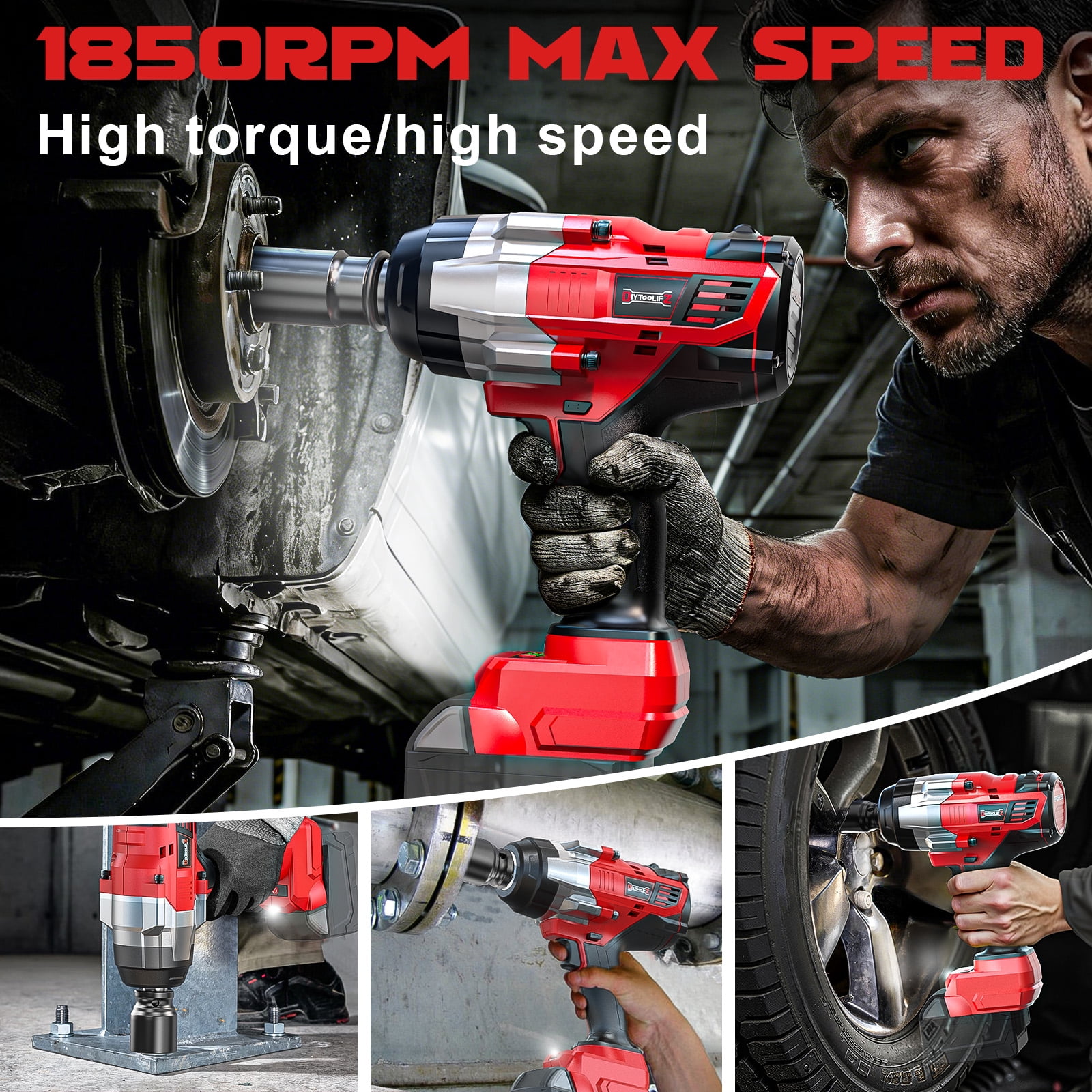 3/4" Heavy Cordless Impact Wrench Suitable for 18V Battery, 1850FT-LBS Torque & 3-Speed Motor with Auto-Stop Reverse, Compatible for Car Truck Home Mower Driver, Battery- Gift for Men (No Battery）