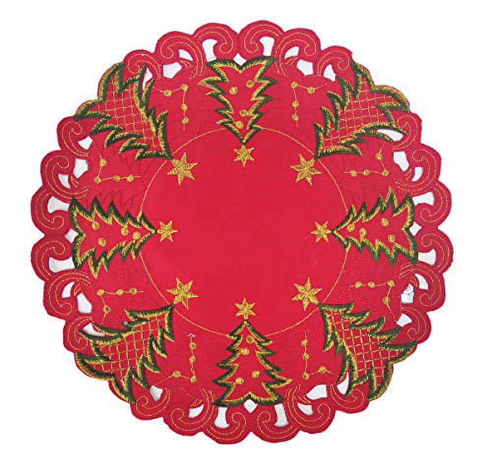 Fennco Styles Pandora Collection Holiday Christmas Tree 14 Inch Round Placemats, Set of 4