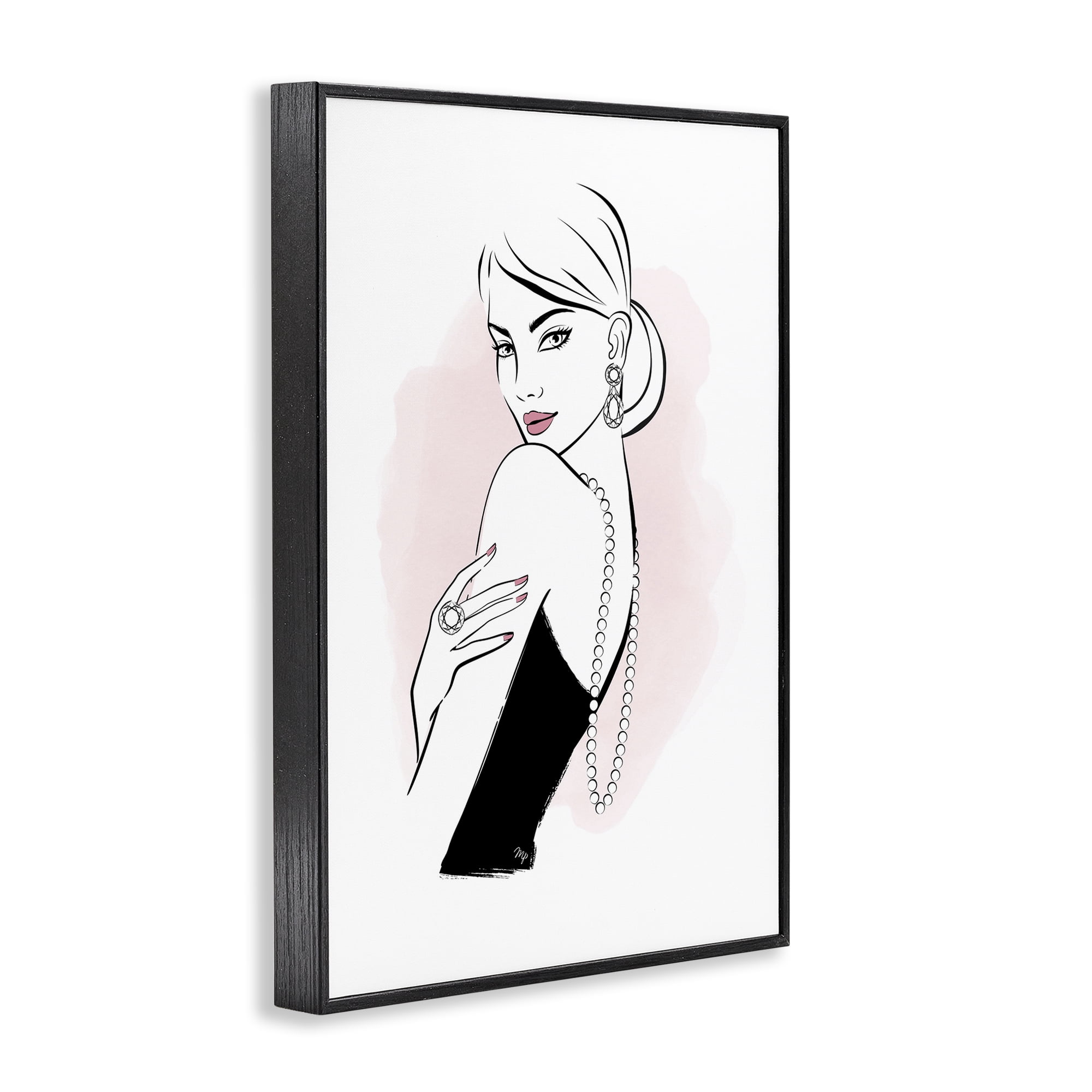 Stupell Industries Diamond Jewelry Girl Novelty Painting Black Framed Art Print Wall Art, 12 x 18