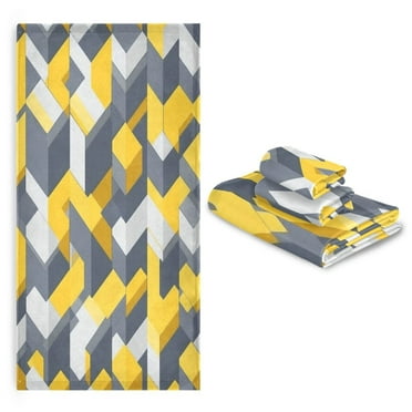 3 Pack Towel Set with Bath Towels, Hand Towels & Washcloths for Everyday Use Yellow and Grey Cubes